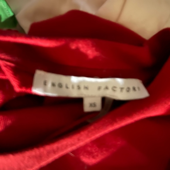 English Factory Cherry Red Mixed Media with Ruffles Puff Sleeve Mini Dress Sz XS - Picture 5 of 9